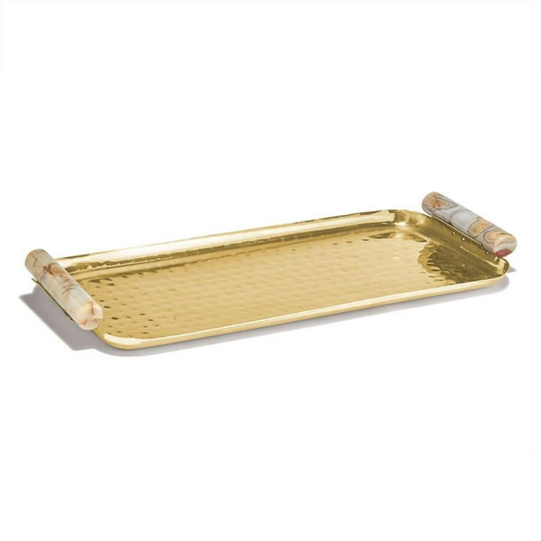 Details about / Set of 2 Rectangular silver /& Gold Stainless Steel serving tray with handles